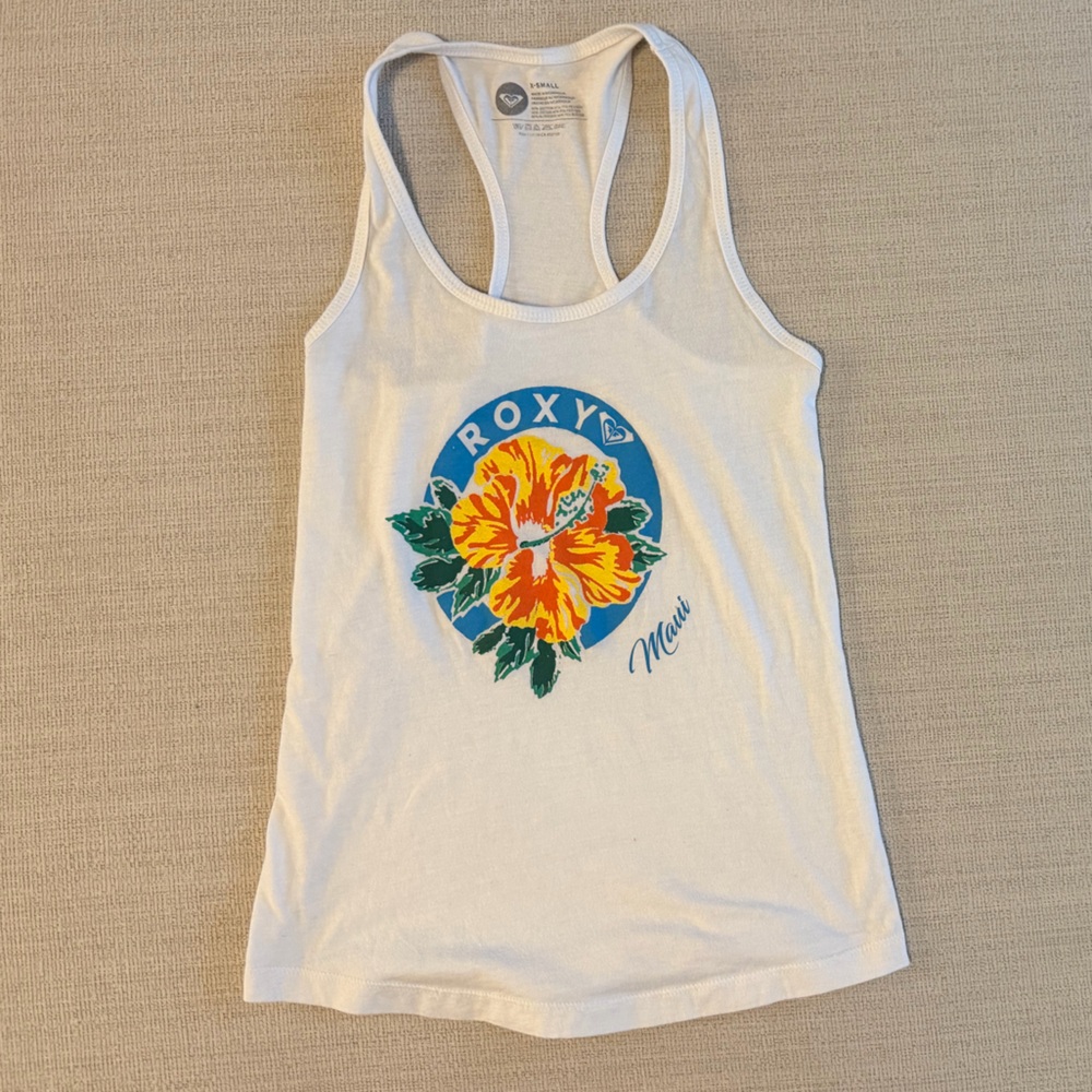 Roxy Floral Maui White Racerback Tank XS beach swim